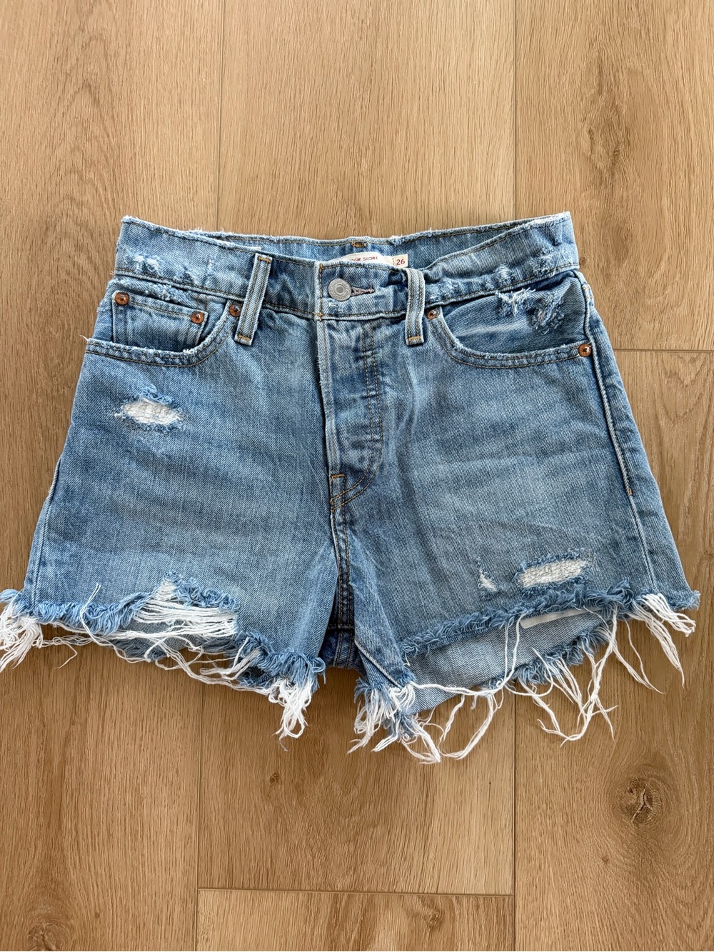 Levi's Light Blue Distressed Denim Cutoff Shorts